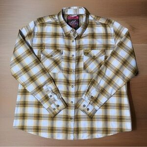 Women's DIXXON yellow and light blue  plaid snap-front button-down shirt